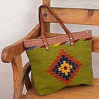 Wool and leather accent tote handbag,