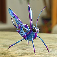 Featured review for Wood alebrije sculpture, Blue Good Luck Cricket