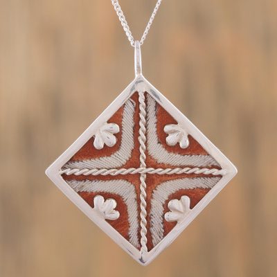 Leather accent sterling silver pendant necklace, Symmetric Beauty