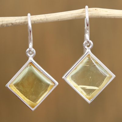 Amber dangle earrings, Golden Rhombi