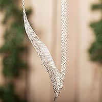 Sterling silver pendant necklace, 'Everlasting Nature' - Sterling Silver Leaf Pendant Necklace from Mexico