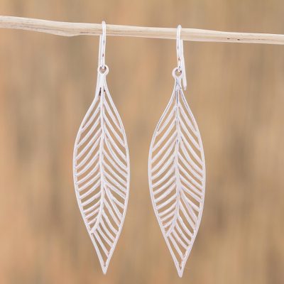 Sterling silver dangle earrings, Leafy Veins