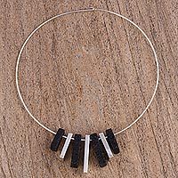 Lava stone and sterling silver pendant necklace,