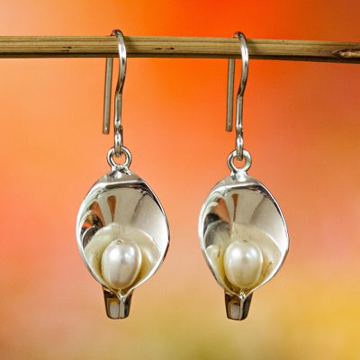 Cultured pearl dangle earrings, Purity and Elegance