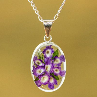 Natural flower pendant necklace, Enduring Flowers