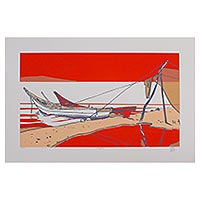 'Chapala' (2005) - Bold Red-Orange Silkscreen Print of Mexico's Lake Chapala