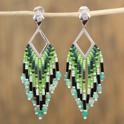 Agate waterfall earrings, Green Diamond