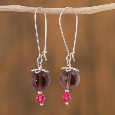 Smoky quartz dangle earrings, Fire and Smoke