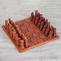 Ceramic and wood chess set,