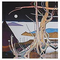 Giclee print on canvas, 'Tree in the Moonlight' - Surreal Moonlight Landscape Giclee Print on Canvas Mexico