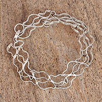 Sterling silver link bracelet, 'Running River' - Sterling Silver Link Bracelet from Mexico
