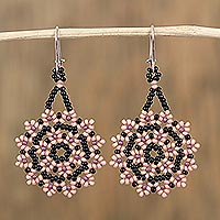 Glass beaded dangle earrings, 'Sweet Star Flowers' - Glass Beaded Floral Dangle Earrings from Mexico