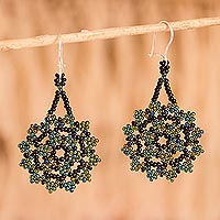 Glass beaded dangle earrings, 'Iridescent Stars' - Iridescent Glass Beaded Dangle Earrings from Mexico