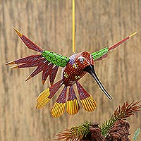Wood hanging alebrije sculpture, 'Garden Hummingbird' - Handcrafted Wood Hanging Hummingbird Alebrije Sculpture