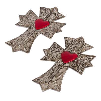 Tin wall decor, Cross My Heart (set of 2)
