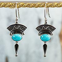 Turquoise dangle earrings, 'History and Culture' - Natural Turquoise and Silver Dangle Earrings from Mexico