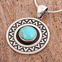 Turquoise pendant necklace, 'Zigzag Corona' - Zigzag Motif Turquoise Pendant Necklace from Mexico