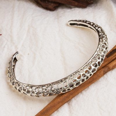 Sterling silver cuff bracelet, Porous Gleam