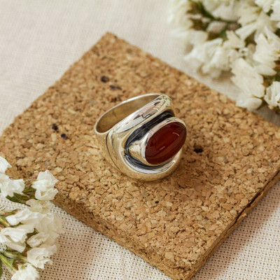Carnelian and Sterling Silver Adjustable Wrap Cocktail Ring