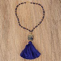 Gold-accented lapis lazuli beaded pendant necklace,