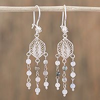 Agate filigree dangle earrings,