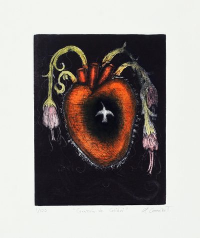 'Hummingbird Heart' - Signed Floral Heart Surrealist Print from Mexico