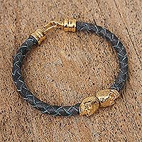 Gold-plated leather braided pendant bracelet,