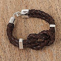Leather braided pendant bracelet,