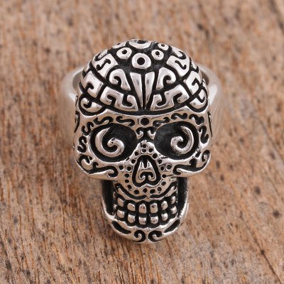 Sterling silver cocktail ring, Skull Intrigue