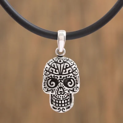 Sterling silver pendant necklace, Silver Skull