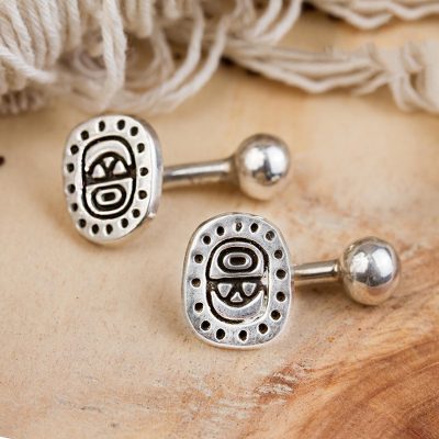 Sterling silver cufflinks, 'Ancient Era' - Handcrafted Sterling Silver Cufflinks from Mexico