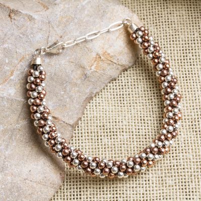 Rose gold and sterling silver beaded bracelet, Bright Dots