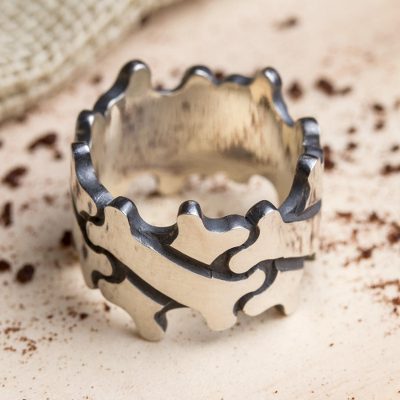 Men’s Sterling Silver Bone Motif Band Ring from Mexico