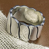 Men's sterling silver band ring, 'Shimmering Waves' - Men's Wave Motif Sterling Silver Band Ring from Mexico