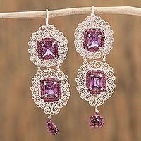 Garnet filigree dangle earrings,