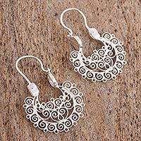 Sterling silver filigree hoop earrings,
