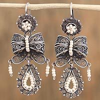 Glass beaded filigree chandelier earrings,