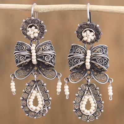 Glass beaded filigree chandelier earrings, Fabulous Bows