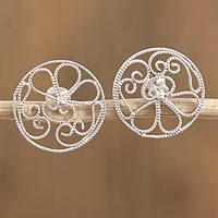 Sterling silver filigree button earrings,