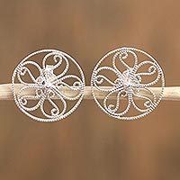 Sterling silver filigree button earrings,