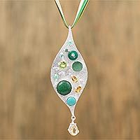 Multi-gemstone long pendant necklace,
