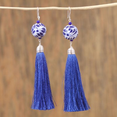 Ceramic bead dangle earrings, Carefree