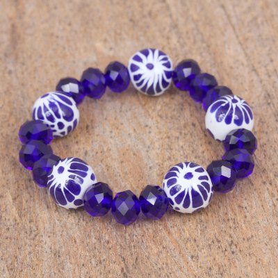 Ceramic beaded stretch bracelet, Twilight Bloom