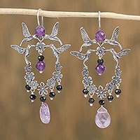 Amethyst and agate dangle earrings,