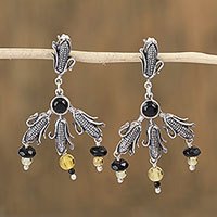 Agate and amber dangle earrings,