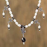 Agate and cultured pearl convertible necklace,