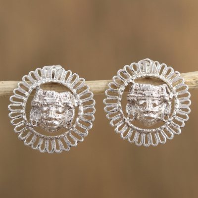 Sterling silver button earrings, Framed Faces