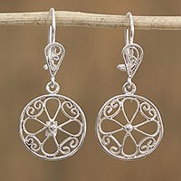 Sterling silver filigree dangle earrings,
