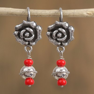 Sterling silver dangle earrings, Delicate Rose