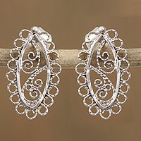 Sterling silver filigree drop earrings,